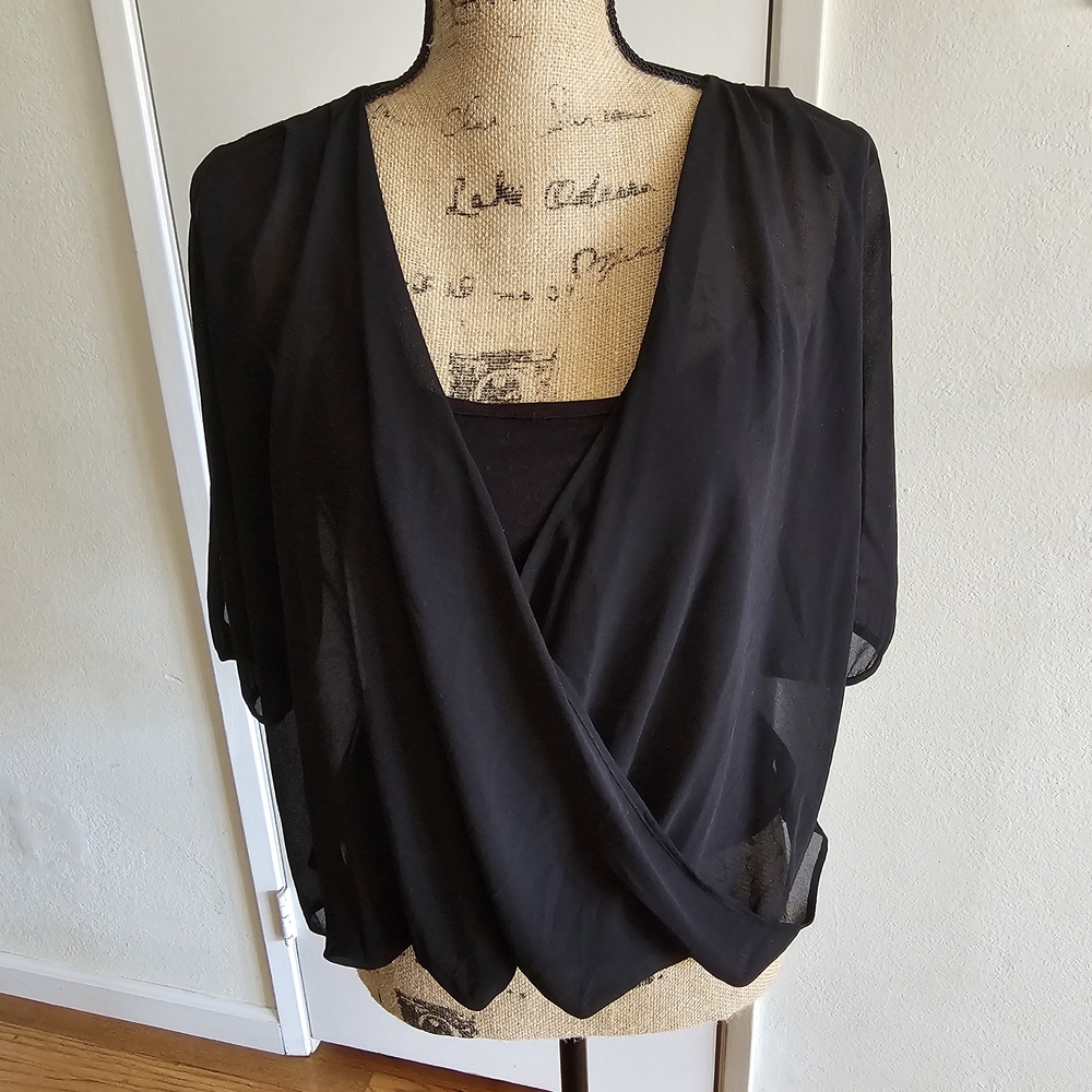 BCX Black Sheer Wrap Blouse